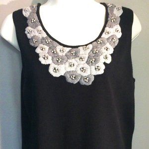 Ruby Rd Womens Med Embellished Tank Ribbed Pearl&Metal